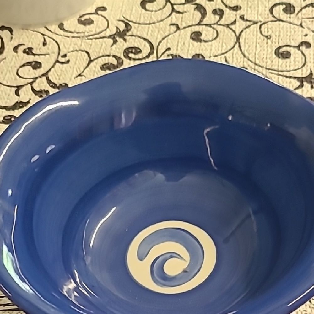 Gail Pittman Blue Ceramic Bowl with Swirl Design